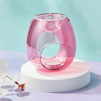 Glass wax burner for use with wax melts in rose pink
