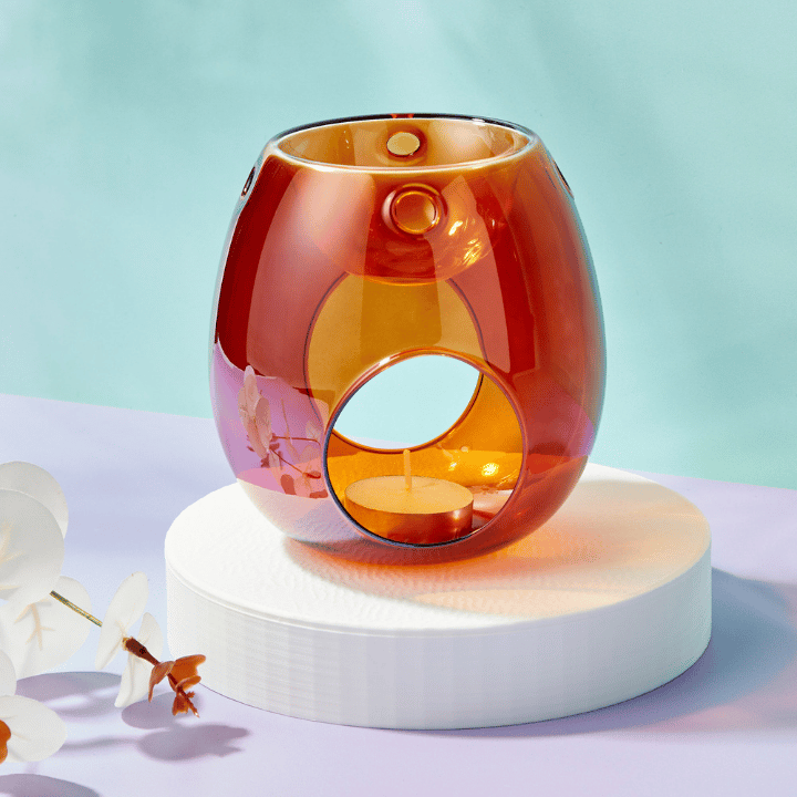 Glass wax burner for wax melt in warm amber