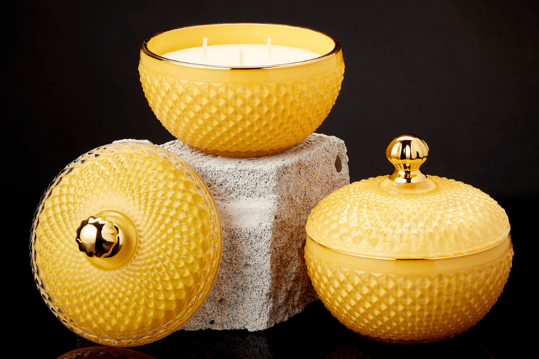 Spicy Fruits Scented Candle in Sherbet Yellow Luna Glass
