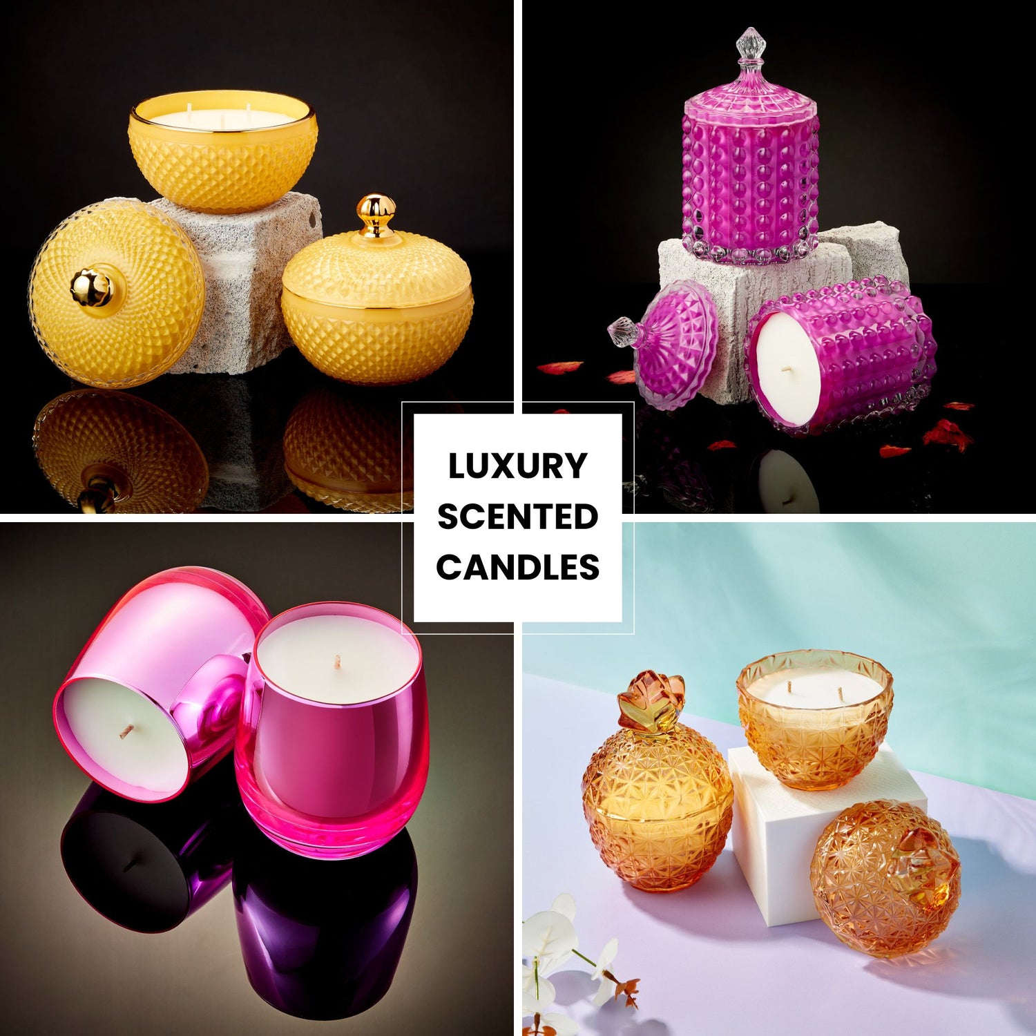 discover our luxury scented candle collections in stunning glassware, filled with long-lasting home scents